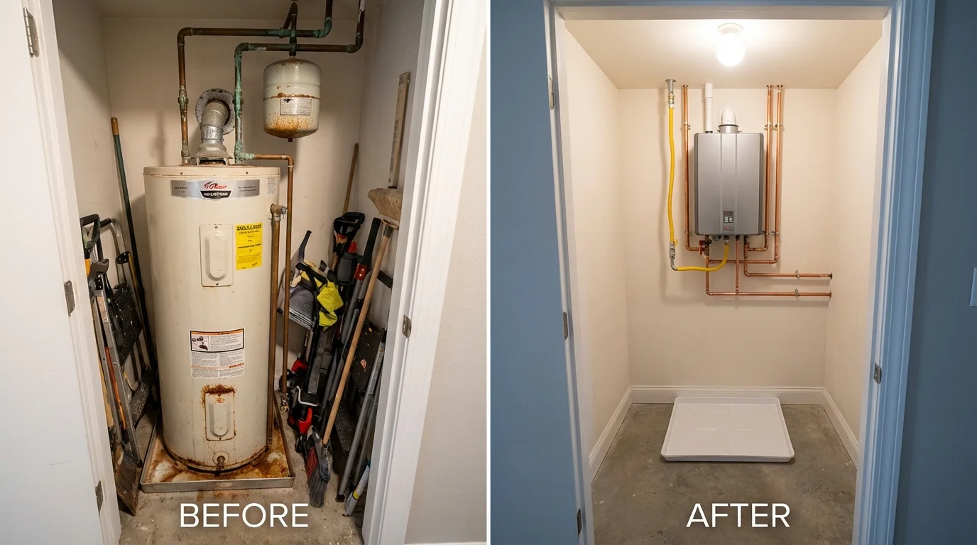 Tank water heater versus wall-mounted tankless unit comparison for Thomaston, ME homeowners
